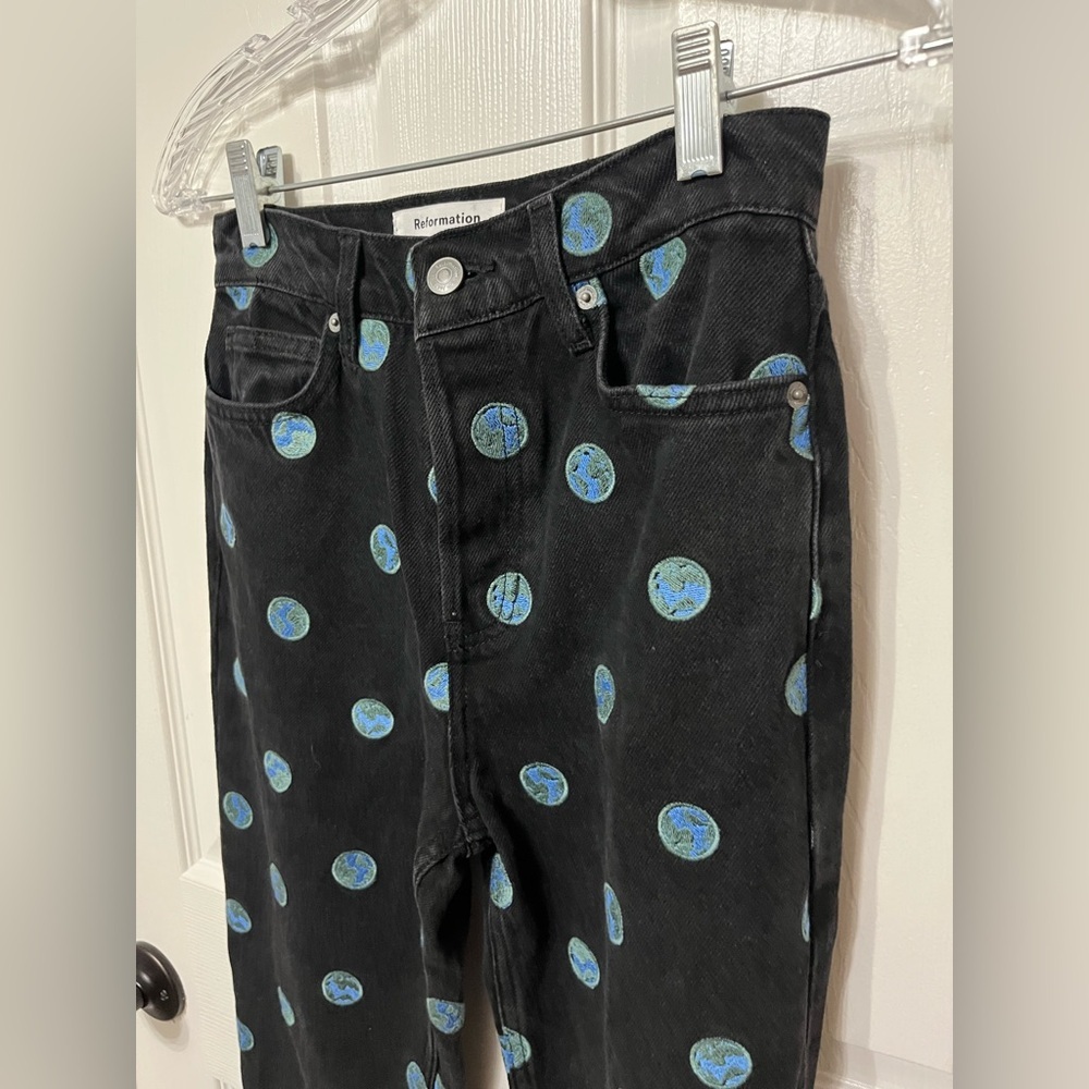 REFORMATION Earth Embroidered High Rise Straight Long Jeans 24 - Picture 6 of 10
